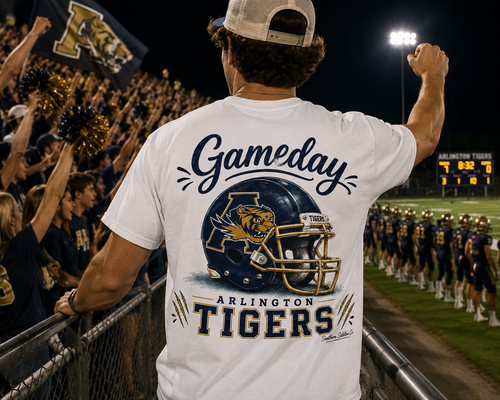 Watercolor Arlington Tigers game day design on a soft cotton tee