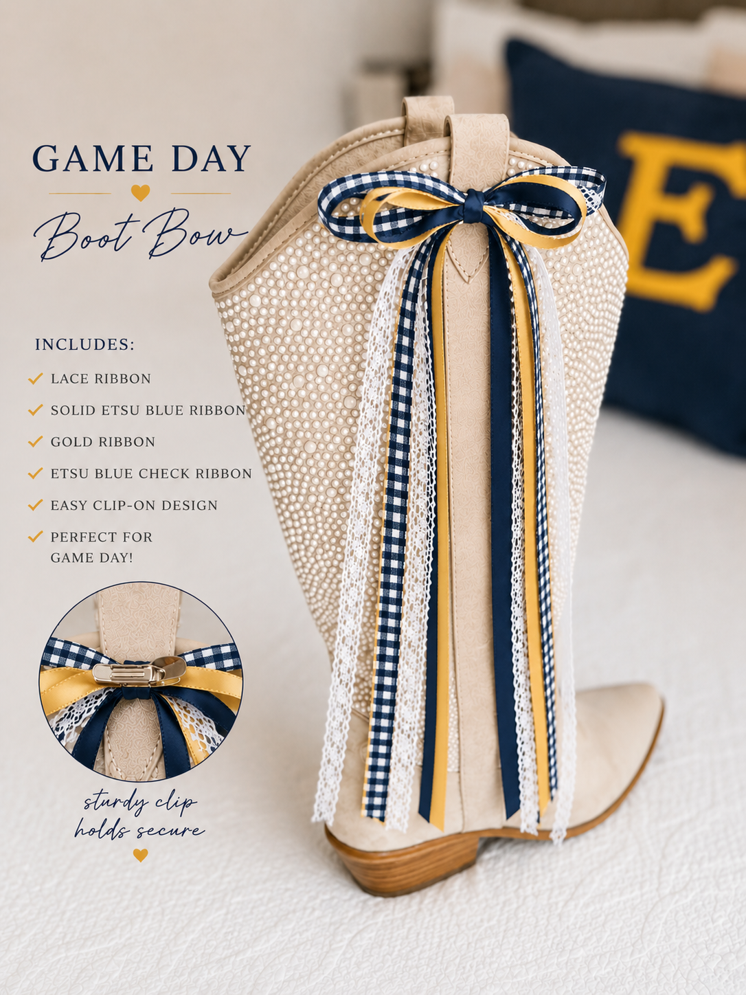 Hand-finished watercolor game day boot bows in team colors