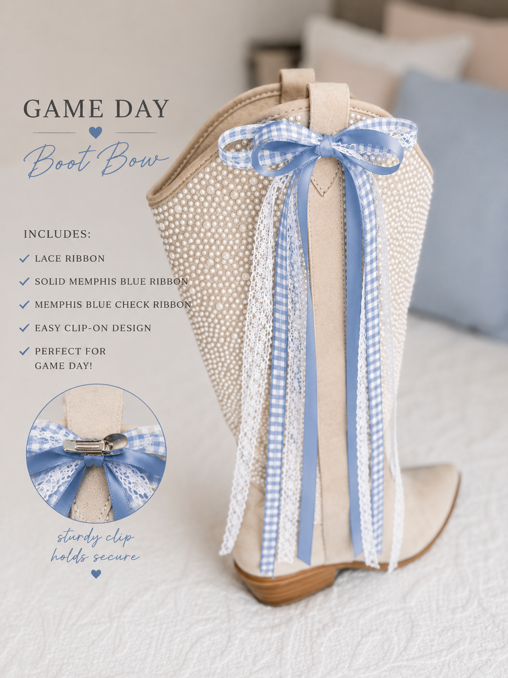 Hand-finished watercolor game day boot bows in team colors