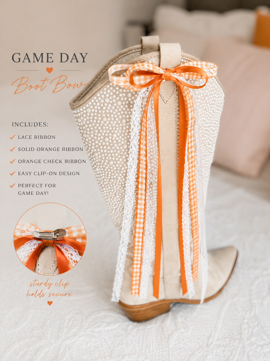 Hand-finished watercolor game day boot bows in team colors