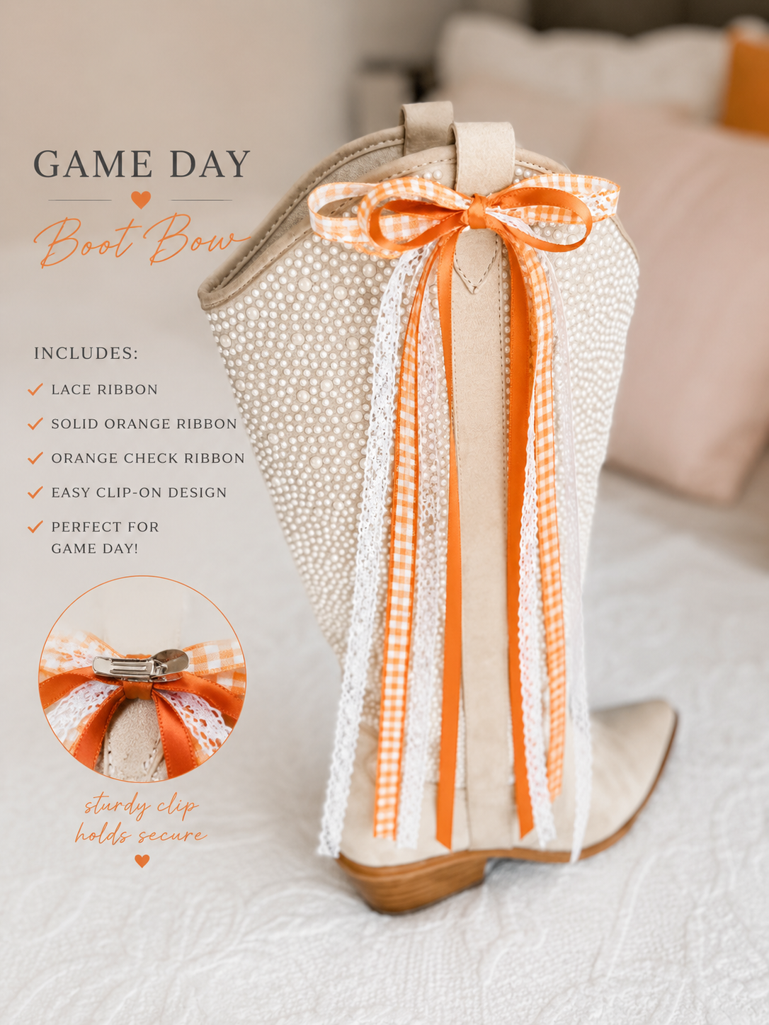 Hand-finished watercolor game day boot bows in team colors