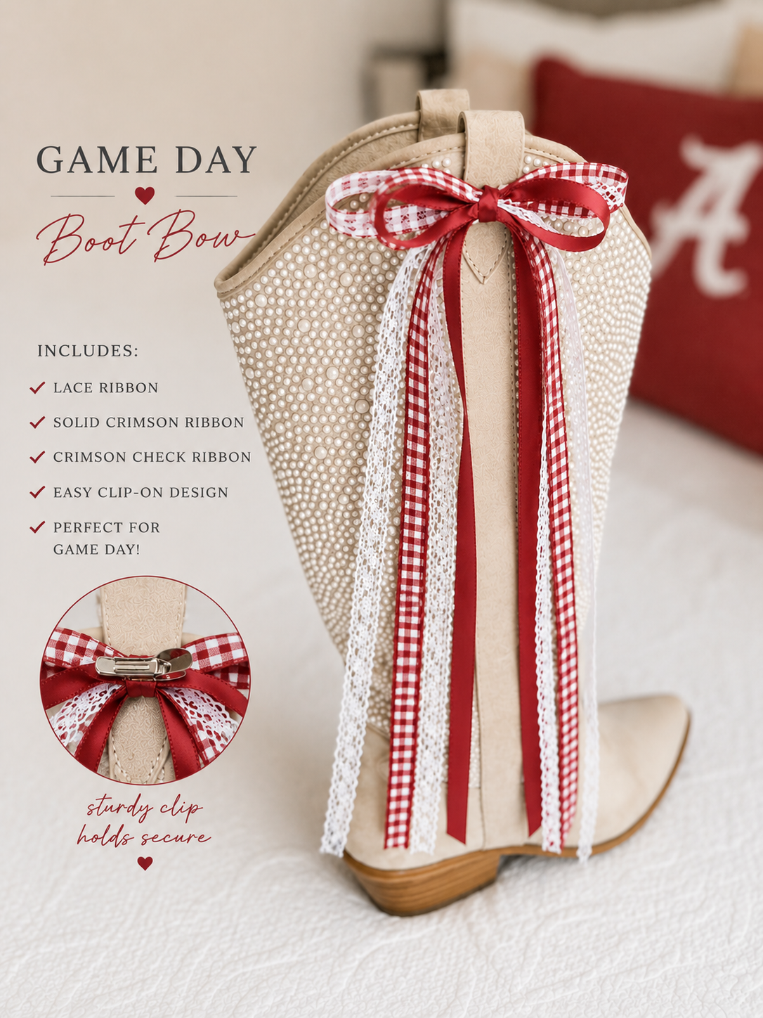 Hand-finished watercolor game day boot bows in team colors
