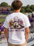 Watercolor Covington Chargers band design on a soft cotton tee