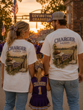 Watercolor Covington Chargers football design on a soft cotton tee