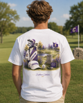 Watercolor Covington Chargers golf design on a soft cotton tee