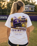Watercolor Covington Chargers softball design on a soft cotton tee