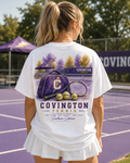 Watercolor Covington Chargers tennis design on a soft cotton tee