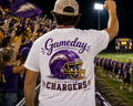Watercolor Covington Chargers game day design on a soft cotton tee