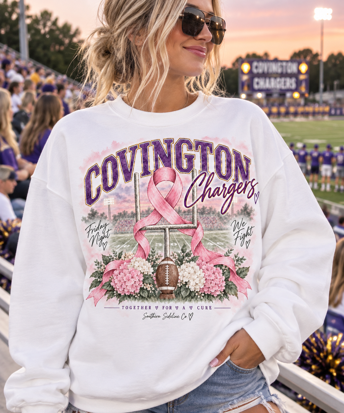 Covington Chargers Breast Cancer awareness sweatshirt