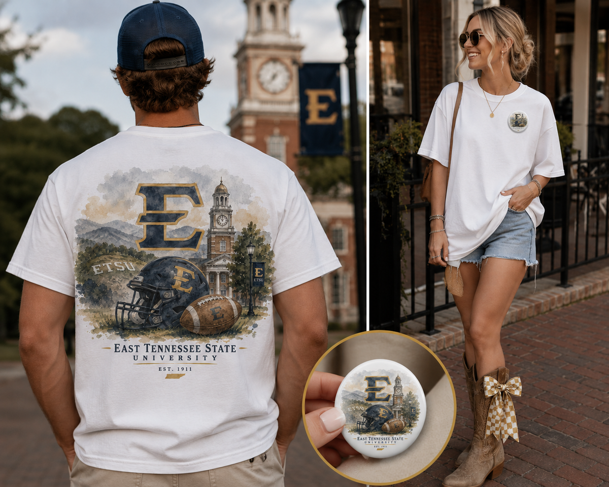 Watercolor East Tennessee State ETSU game day design on a soft cotton tee