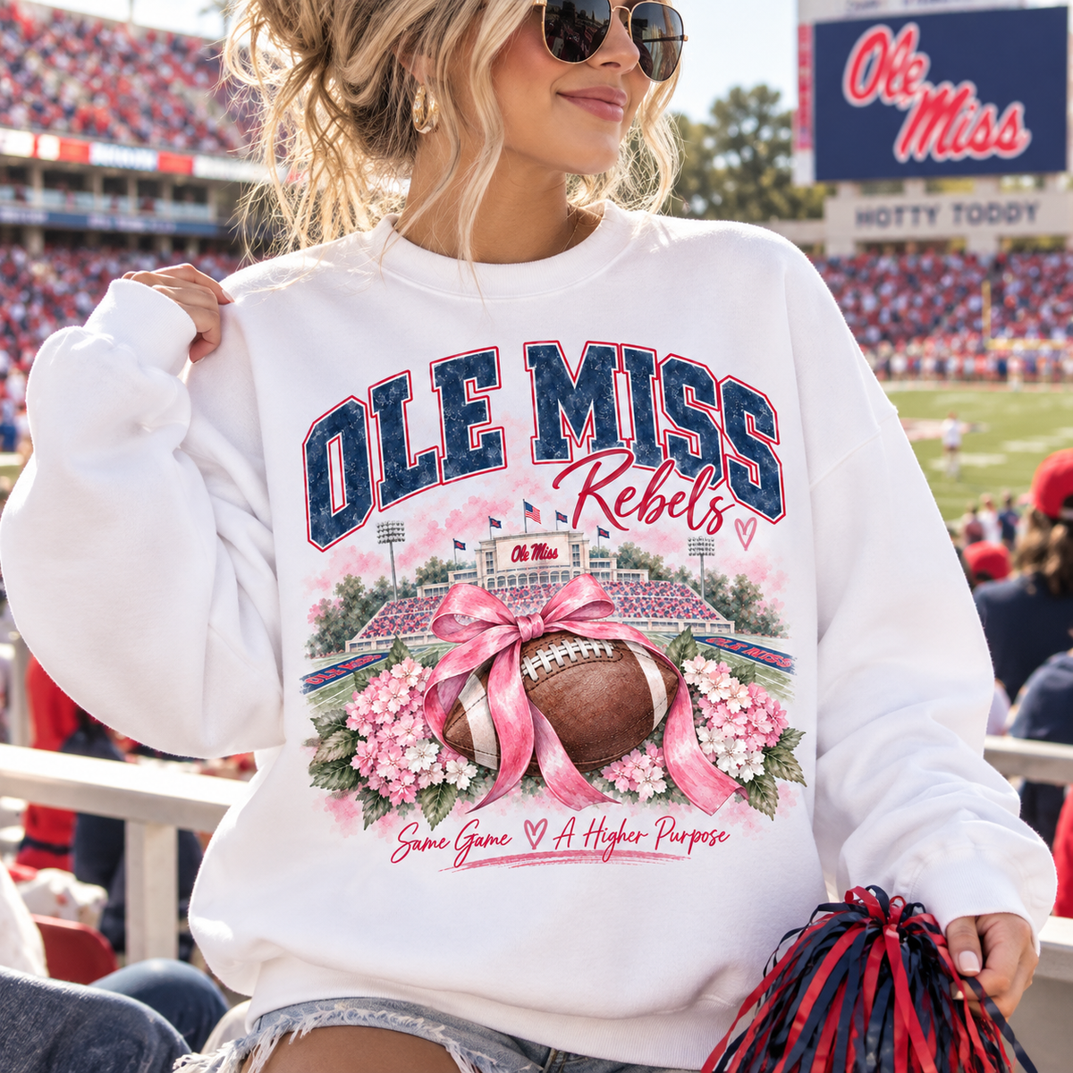 Long Sleeve Ole Miss Breast Cancer awareness