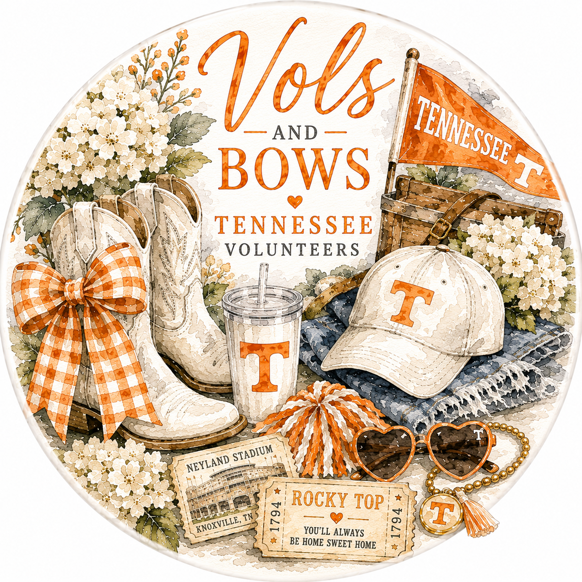 Watercolor University of Tennessee game day button