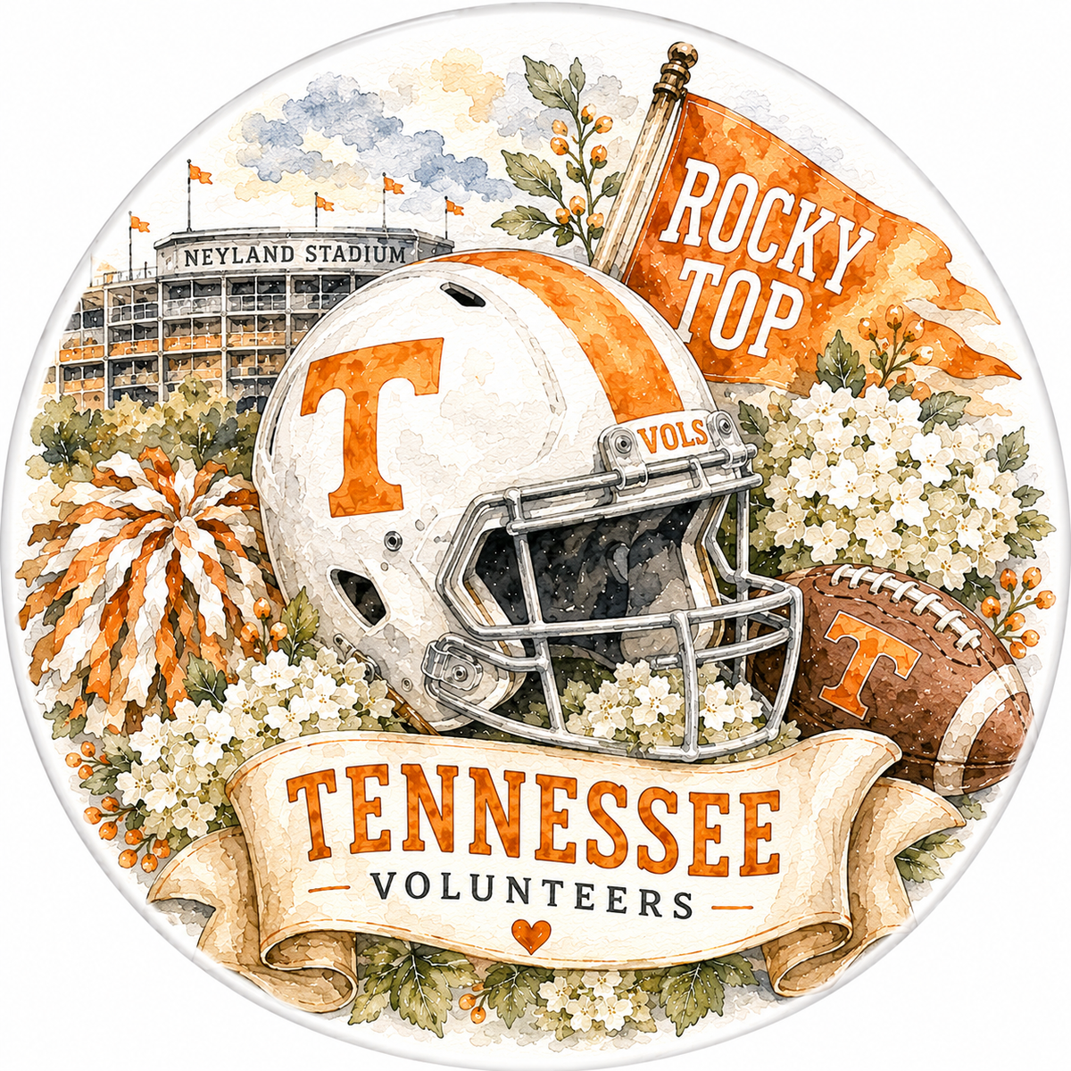 Watercolor University of Tennessee game day button