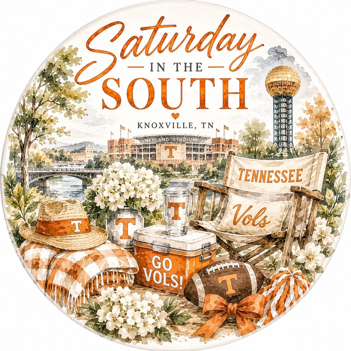 Watercolor University of Tennessee game day button