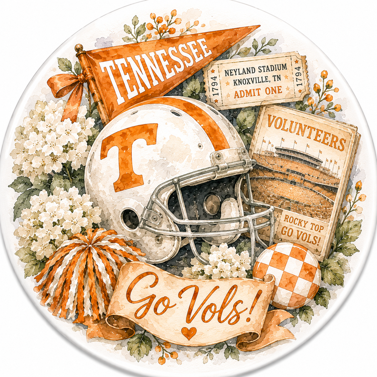 Watercolor University of Tennessee game day button