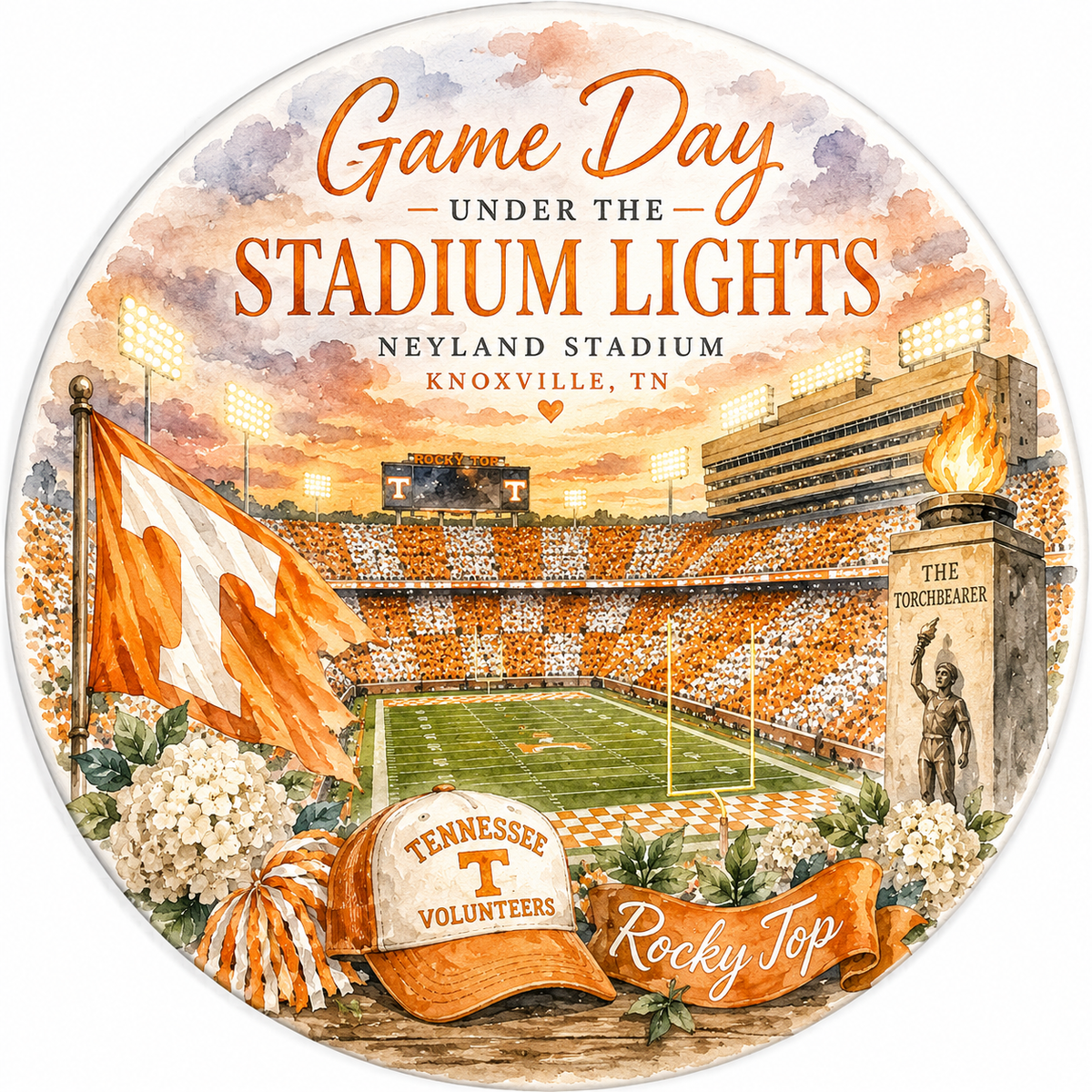 Watercolor University of Tennessee game day button
