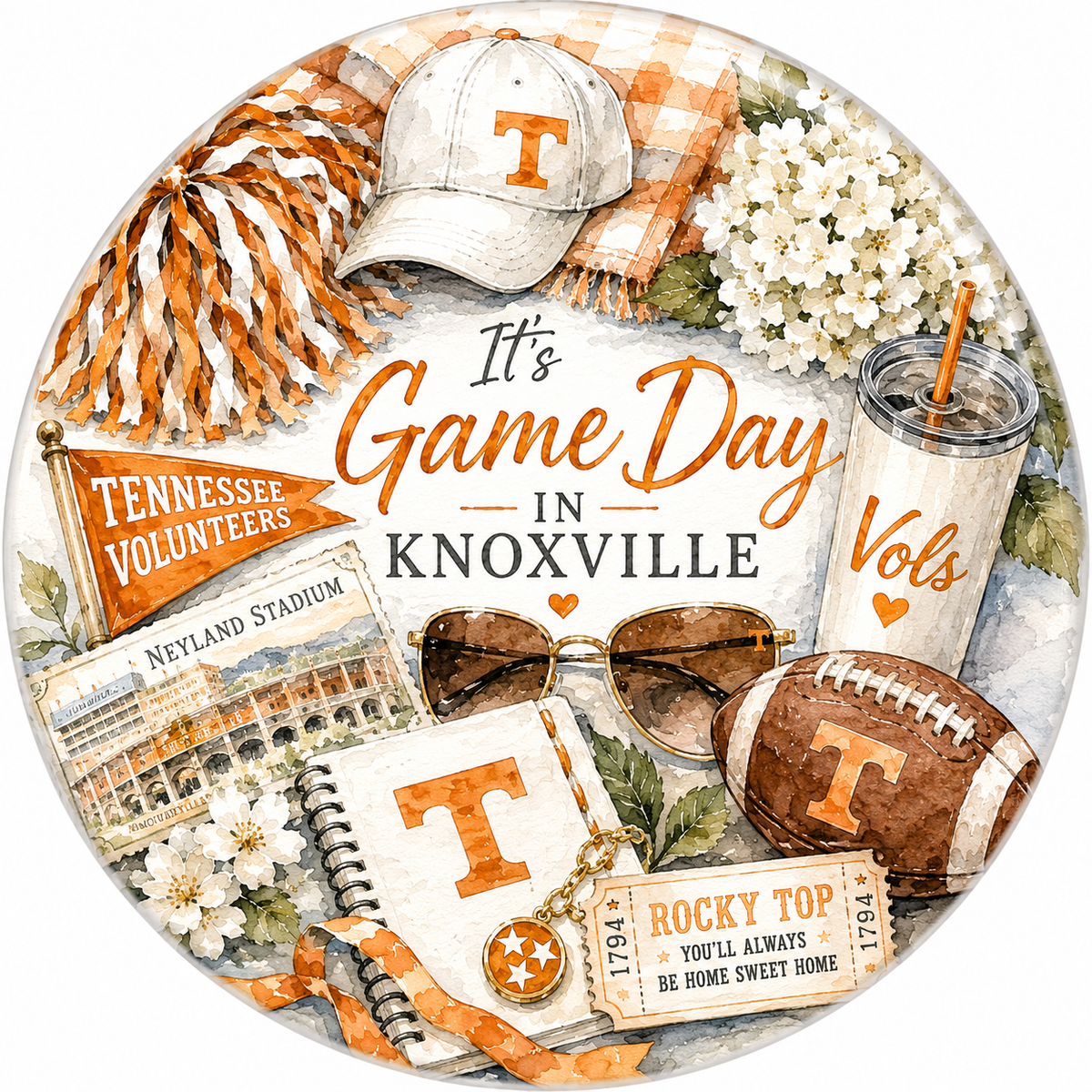 Watercolor University of Tennessee game day button