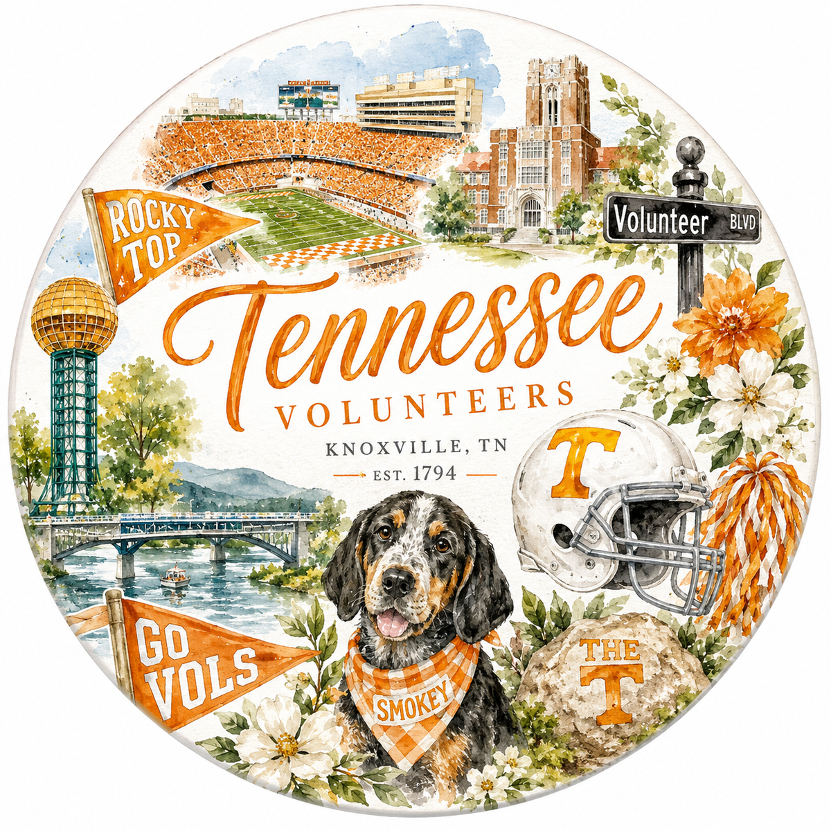 Watercolor University of Tennessee game day button