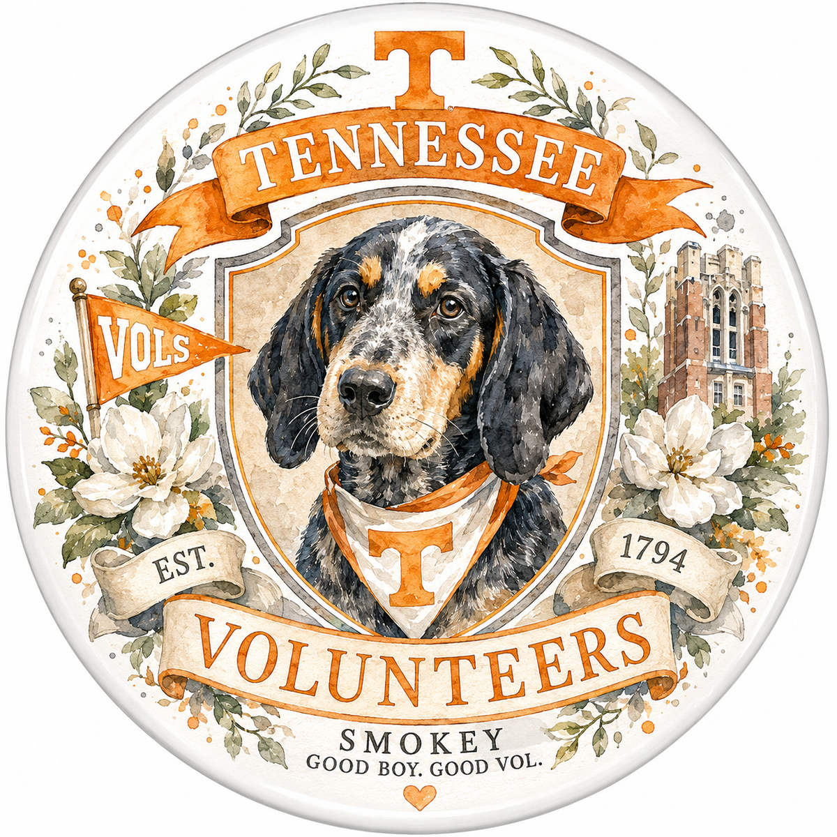 Watercolor University of Tennessee game day button