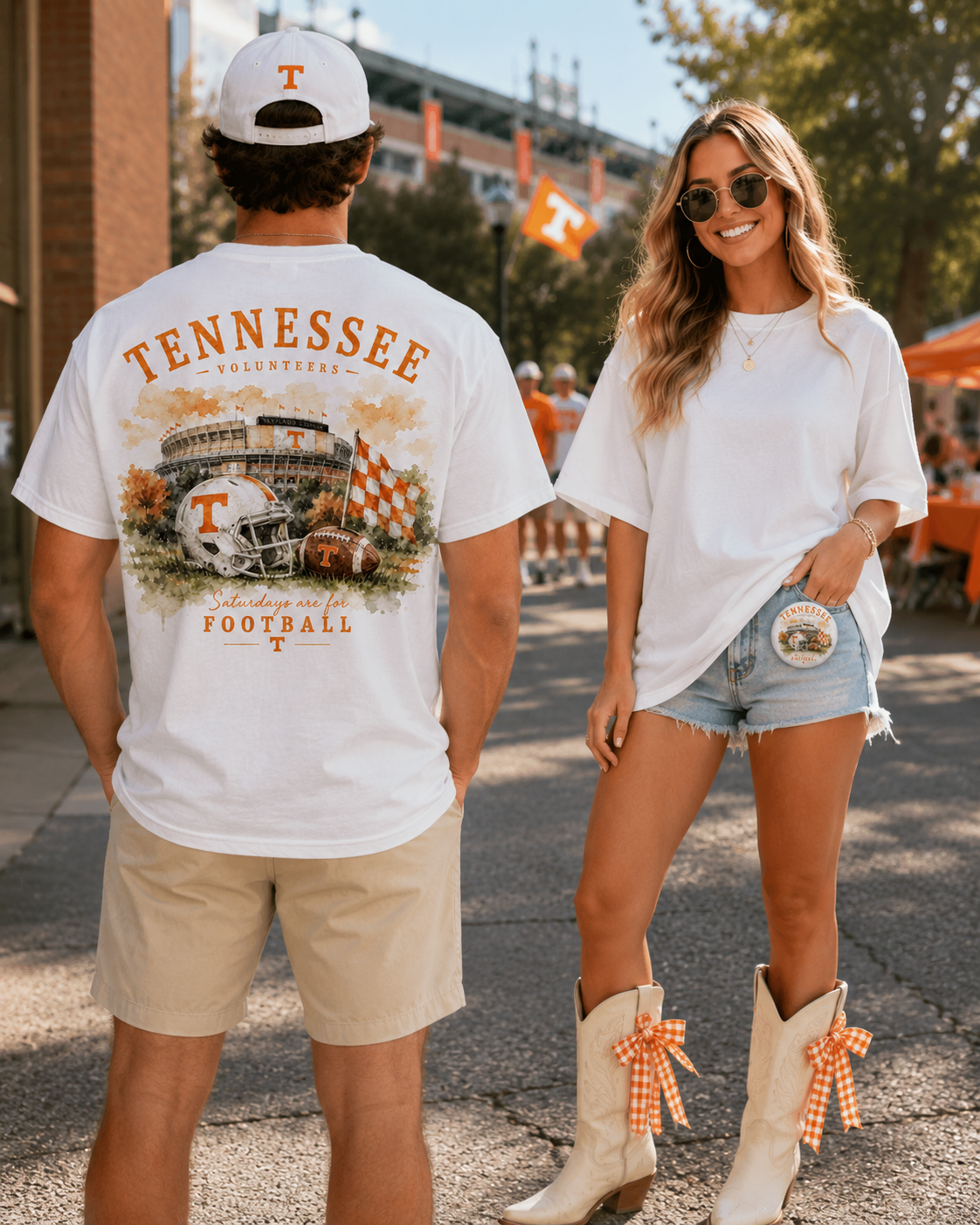 Watercolor University of Tennessee game day design on a soft cotton tee