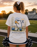 Watercolor Jackson Christian Eagles campus and mascot design on a soft white cotton tee