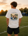 Watercolor Jackson Christian Eagles football design on a soft white cotton tee