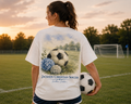 Watercolor Jackson Christian Eagles soccer design on a soft white cotton tee