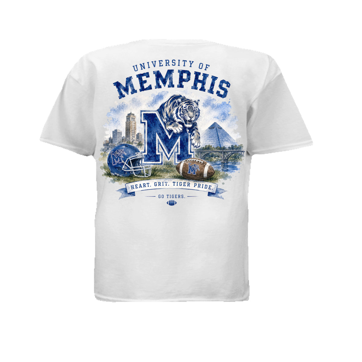Watercolor University of Memphis design on a soft youth cotton tee